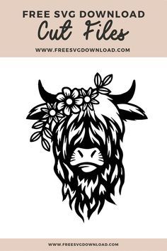 an image of a cow with flowers on it's head and the text free svg