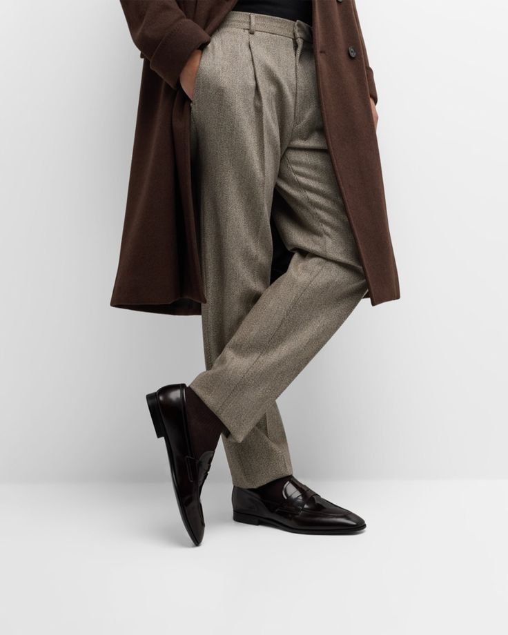 Church's "Maesteg" penny loafers in shiny leather    Stacked heel    Round apron toe    Penny keeper strap    Unlined    Slipon style    Made in Italy Church's Shoes, Penny Loafers Men, Brown Loafers, Suede Loafers, Heeled Loafers, Penny Loafers, Stacked Heel, Loafers Men, Neiman Marcus