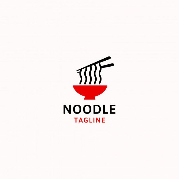 noodle tagline logo design with chopsticks in red bowl on white background