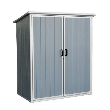 an outdoor storage cabinet with two doors