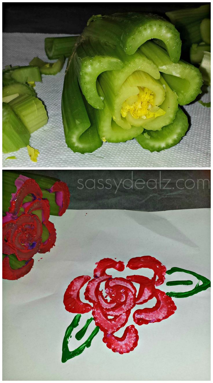 two pictures show the process of making flowers with colored crayons on paper, and then showing how to make them