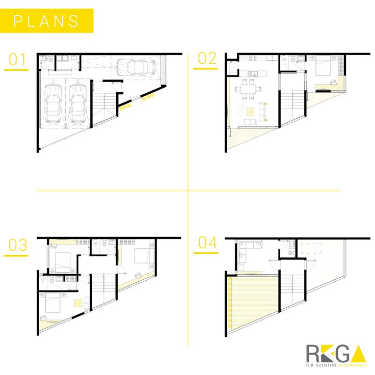 four different floor plans for a house