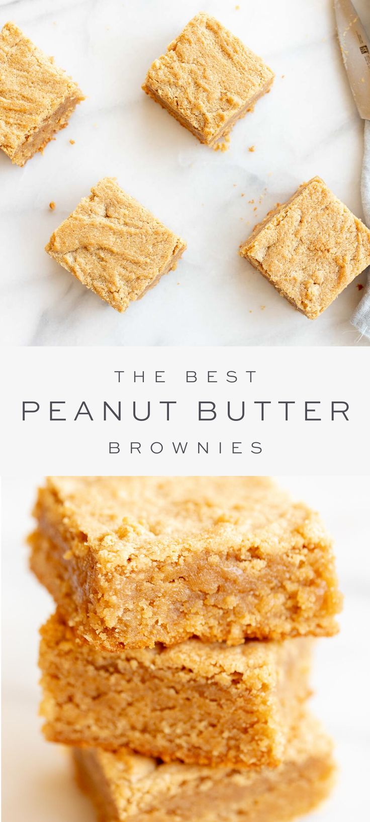 peanut butter brownies stacked on top of each other with the words, the best peanut butter brownies