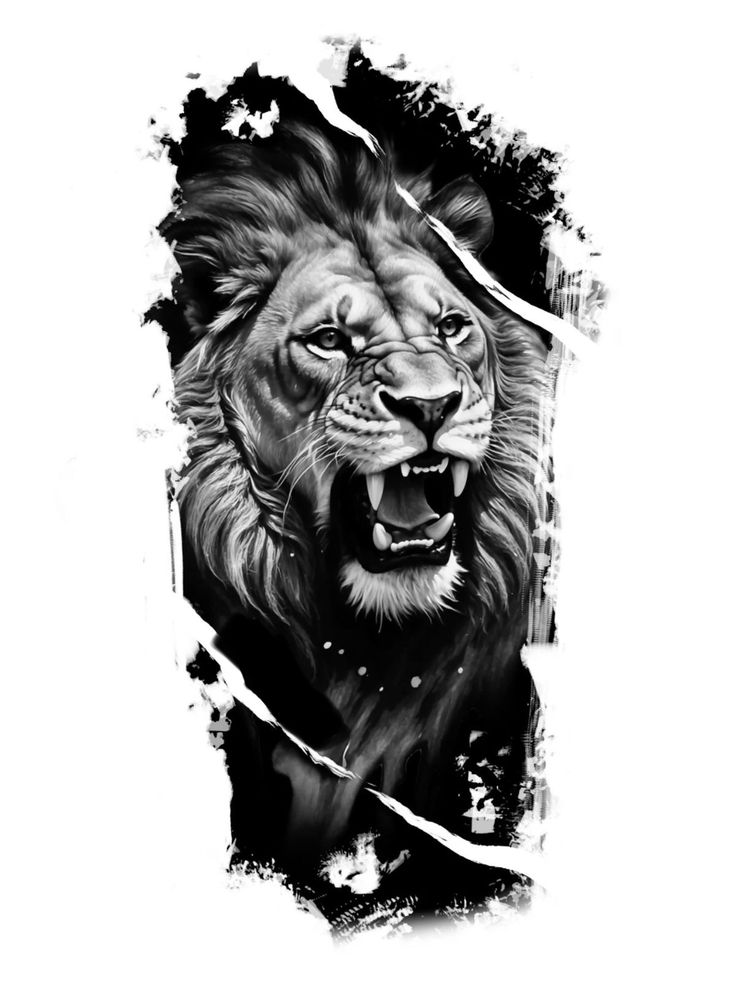 a black and white drawing of a lion