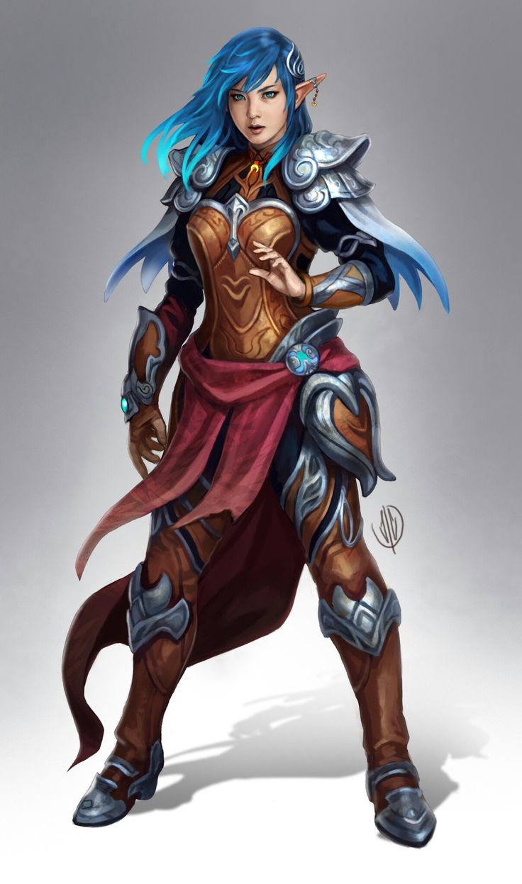 a woman with blue hair is dressed in armor and holding a heart on her chest