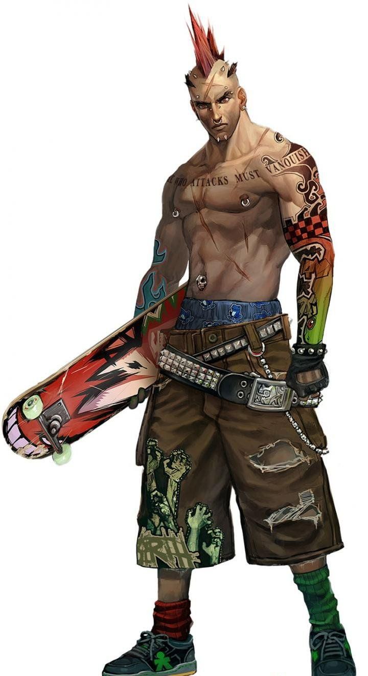 a man with tattoos holding a skateboard