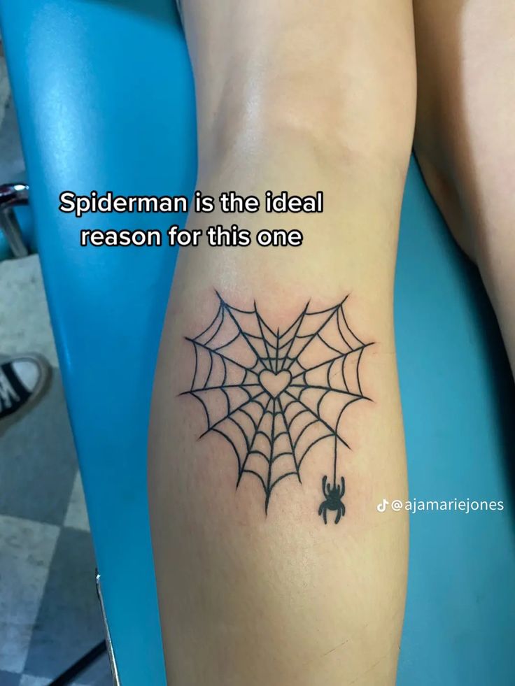 spiderman is the ideal reason for this one tattoo design on leg by @ janiejoons