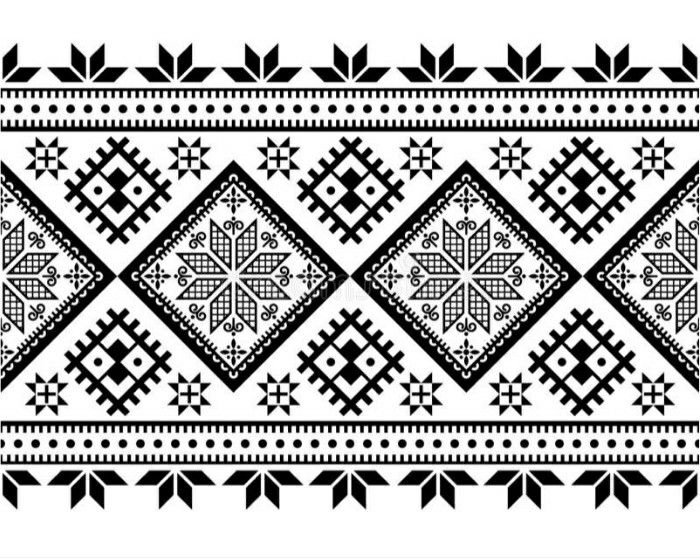 a black and white pattern with geometric designs on it, in the style of native american art