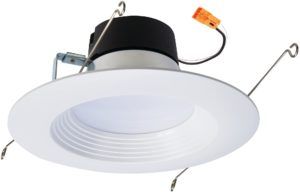 a white ceiling light with an orange tag attached to it's cord and plugged in