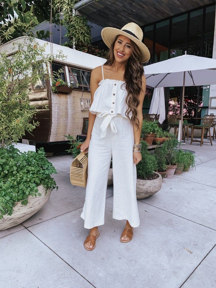 White Linen Set Summer Wineries Outfit, White Linen Set, Winery Outfit Summer, Vineyard Outfit, White Linen Outfit, Winery Outfit, Wine Tasting Outfit, Wineries Outfit, Elegant Jumpsuit