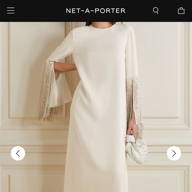 Exclusive On Net A Porter, Oscar De La Renta Silk Blend Long Sleeve Gown. Fringe Embellished, Size Xs Brand New! Color Is Ivory And All Tags Still Attached! Perfect For Any Black Tie Event Or Wedding (Bridal) Events! Silk, So Not Super Heavy, The Tassels Do Have Some Weight- Beautifully Made And Sold Out Already On Net A Porter Silk Kaftan Gowns, Kaftan Gown, Stile Hijab, Tassel Dress, Silk Kaftan, Long Sleeve Gown, Abaya Designs, Stylish Dress Book, Silk Gown