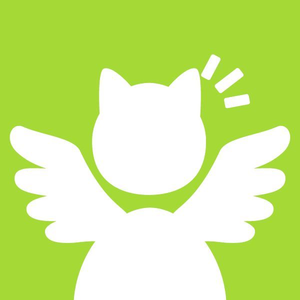 a white cat with wings and eyes on a green background, in the shape of an angel