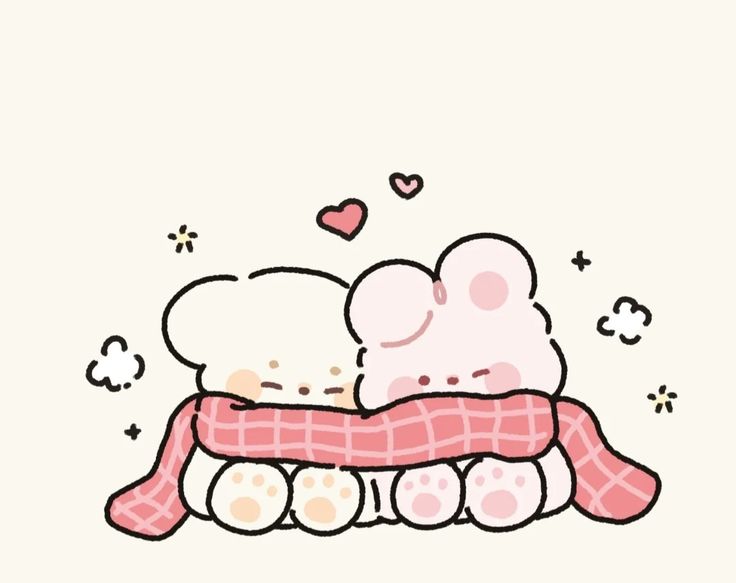 two teddy bears laying on top of each other with hearts floating around the back ground