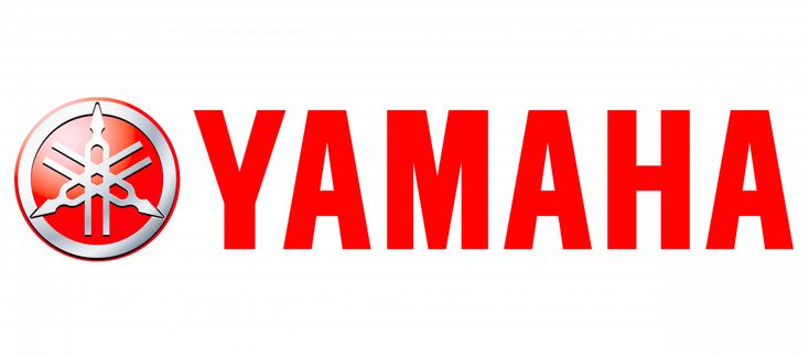 the yamaha logo is shown in red and white