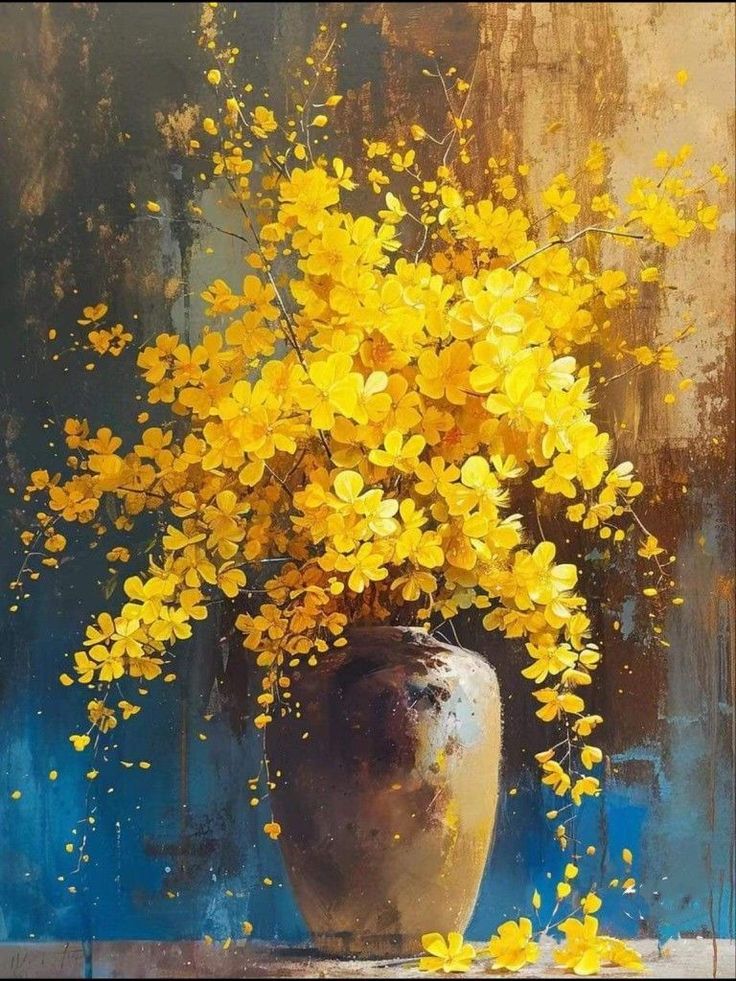 a painting of yellow flowers in a vase