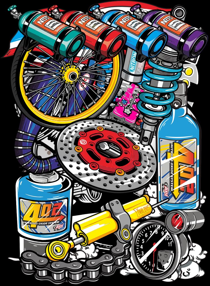 an image of various items that are in the shape of a motorcycle wheel and spokes