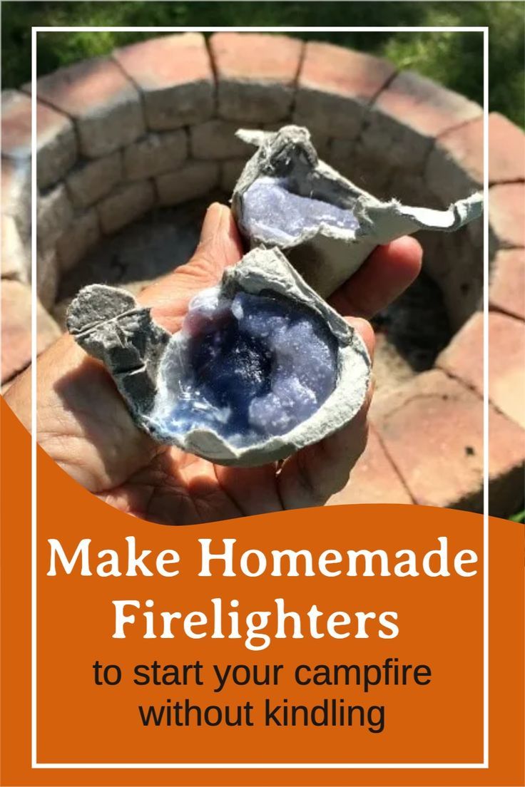 someone holding up some kind of rock in their hand with the words make homemade firelights to start your campfire without kidding