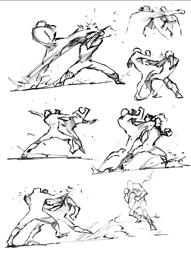 some sketches of people doing different things in the same direction, including running and jumping