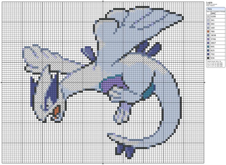 a cross stitch pattern with an image of a dragon on the front and back side