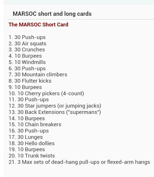 the marsoc short and long card list is shown in this screenshote