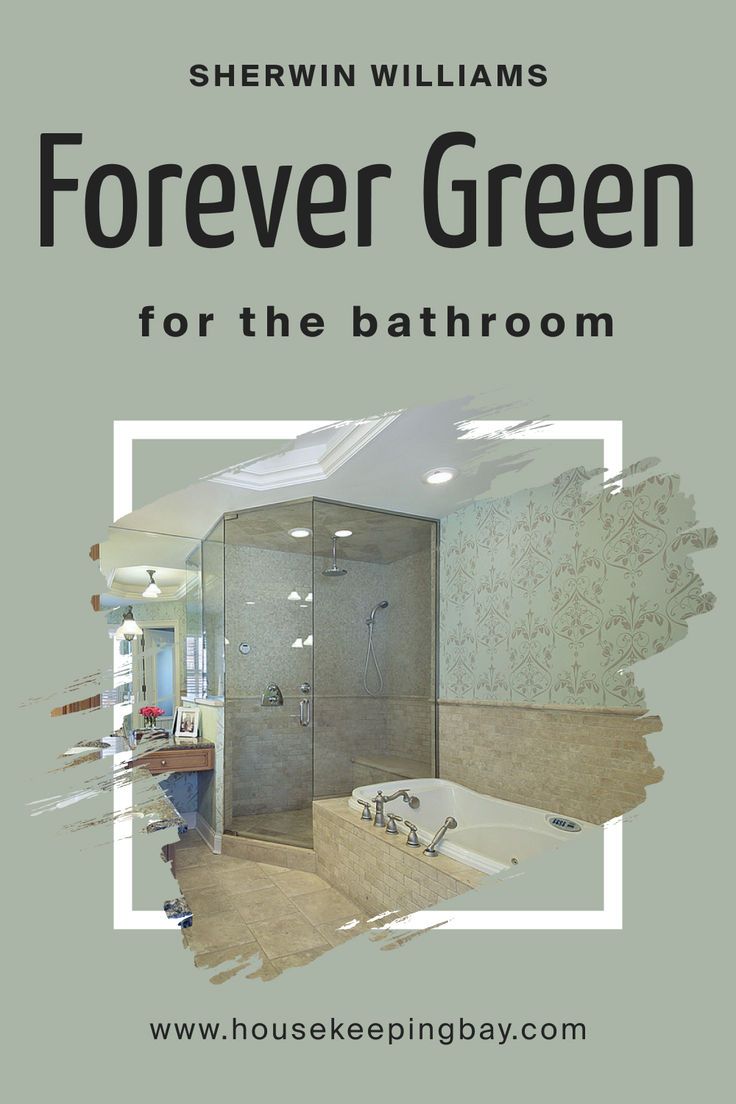 Forever Green SW 9653    for the Bathroom by Sherwin-Williams Sea Green Bathrooms, Sea Bathroom, Balanced Beige, Shoji White, Clapboard Siding, Light Sea Green, Forever Green, Coastal Bathrooms, Matte Black Hardware