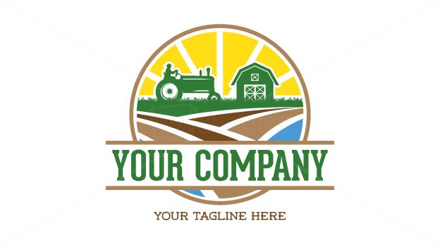 farm logo with tractor and barn