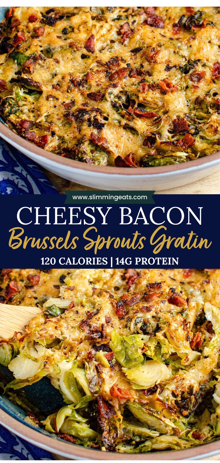 the cover of cheesy bacon brussel sprouts gratin is shown