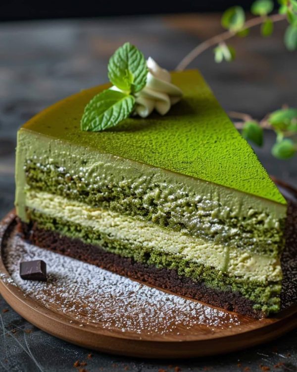 a piece of green cake on a plate