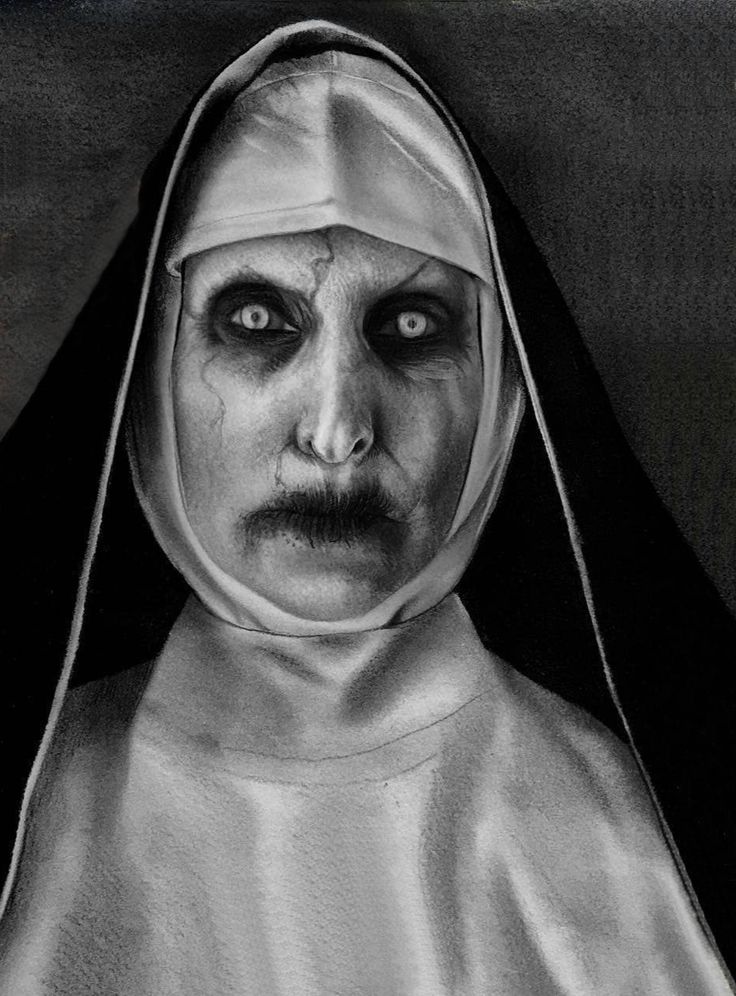 a black and white drawing of a nun