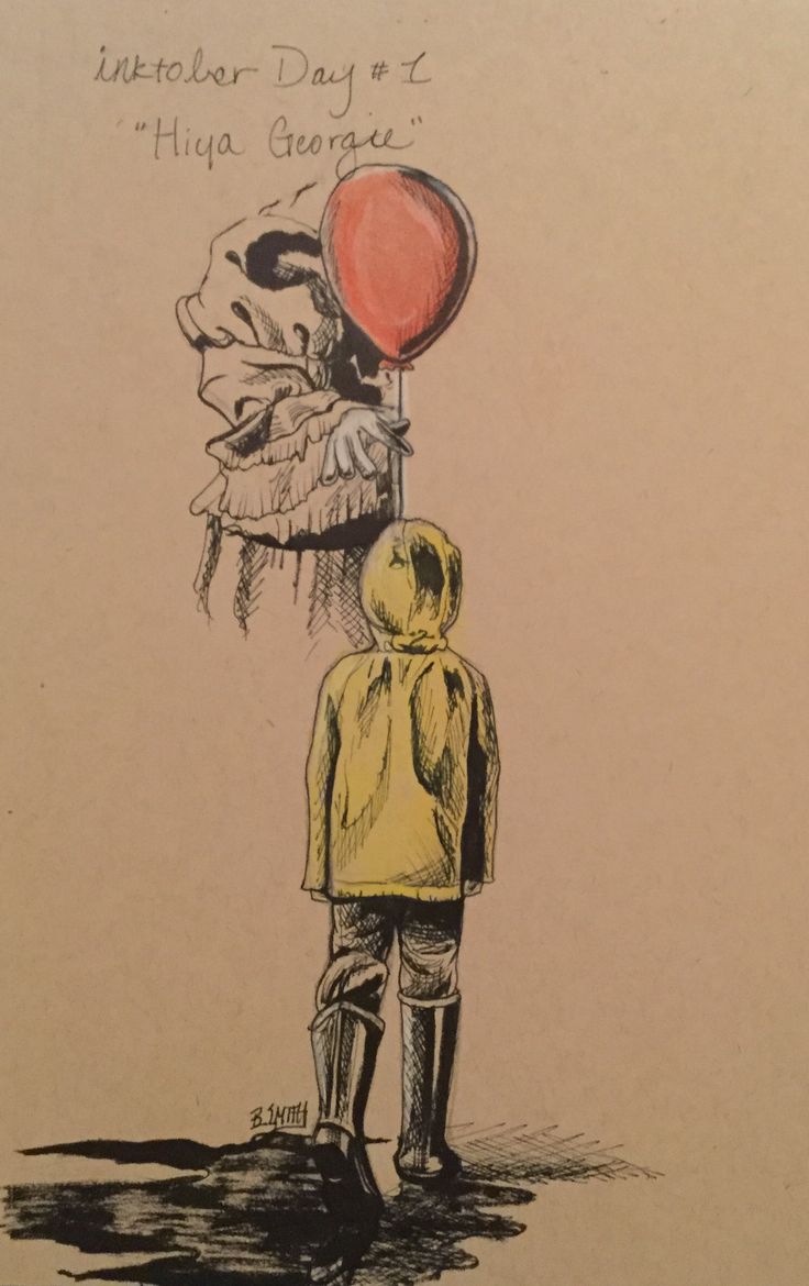 a drawing of a person holding a red balloon in the air with another person looking on