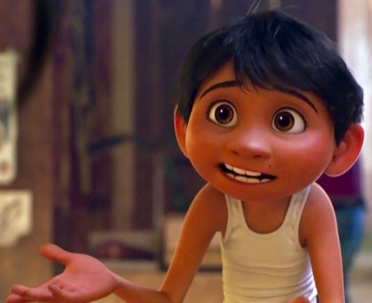 an animated character with black hair and big eyes, wearing a white tank - top