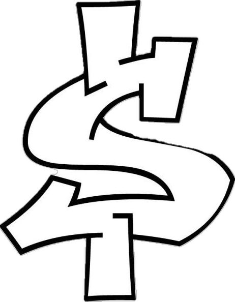 the letter s is drawn in black and white