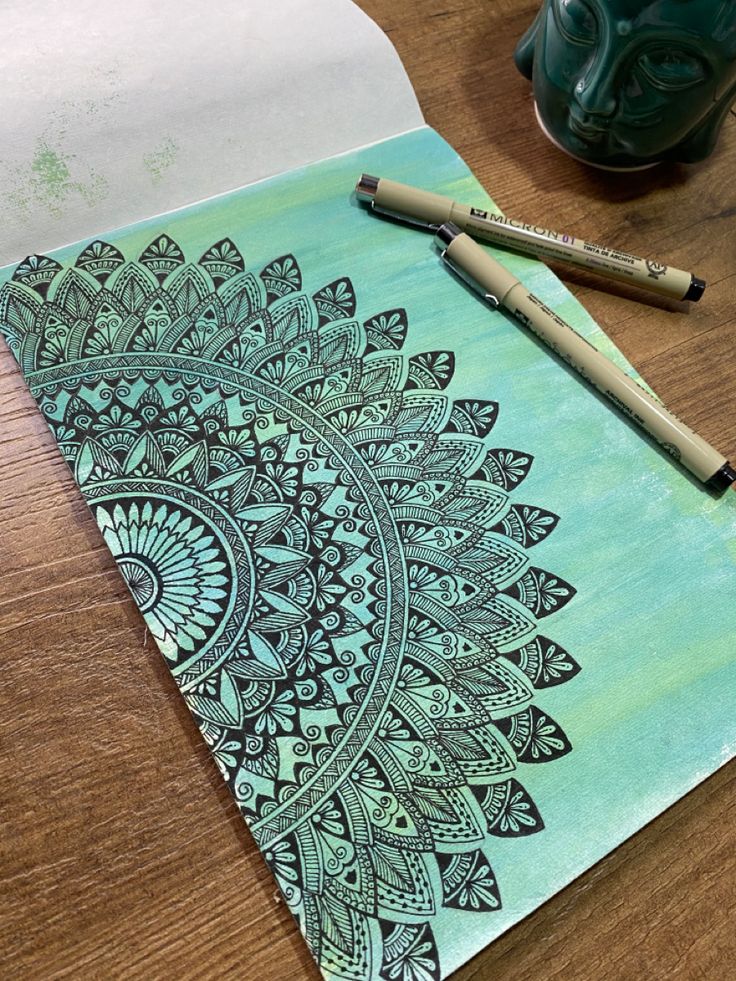 Shaded background with watercolours and created detailed mandala on it with micron pen numbered 01 and  04 Half Mandala Drawing, Half Mandala Art, Shaded Background, Drawing Hacks, Half Mandala, Mandala Arts, Mandala Zentangle, Easy Mandala Drawing, Lippan Art