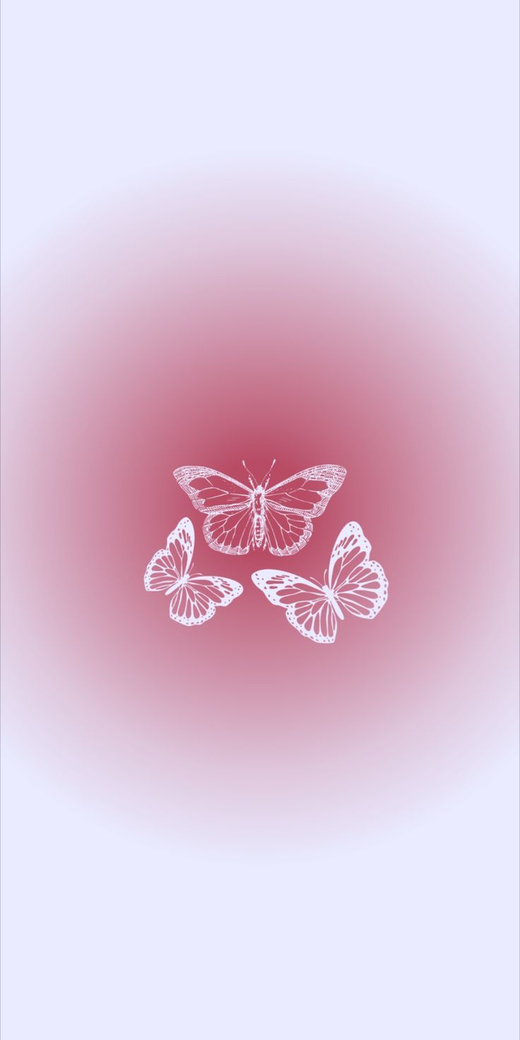 three butterflies flying in the air on a pink background