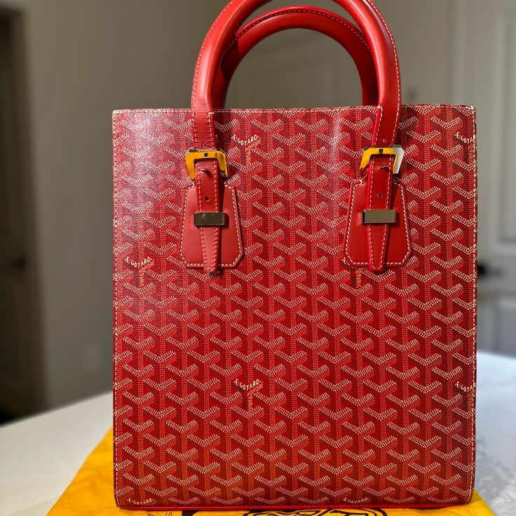 Goyard Comor Pm Tote Bag Coated Canvas Leather Red Silver Hardware 29 X 33cm This Bag Is New And Has Never Been Used. It Is Still In The Bag And Zipper Still With Plastic. Red Tote Bag, Goyard Bag, Red Tote, In The Bag, Canvas Leather, Silver Hardware, Womens Tote Bags, Tote Bag, Zipper