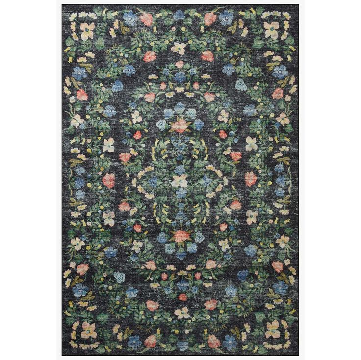 an intricately designed rug with flowers and leaves