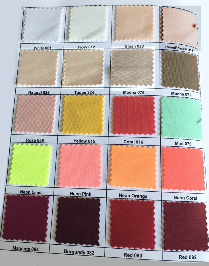 the color chart for different fabrics