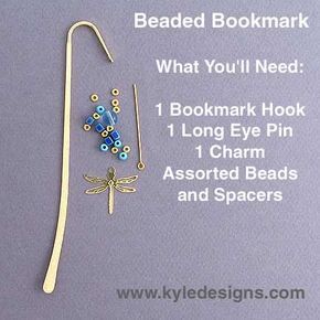 the beaded bookmark is next to an ear hook and long eye pin with dragonfly beads