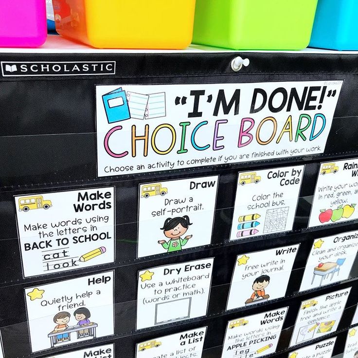 I am creating an “I’m Done!” choice board with activities that you can change out each month! The set will include everyday activities… Classroom Organization Elementary, Fast Finisher Activities, Classroom Goals, Classroom Hacks, Choice Board, Decor Organization, Elementary Classroom Decor, Fast Finishers, Classroom Organisation