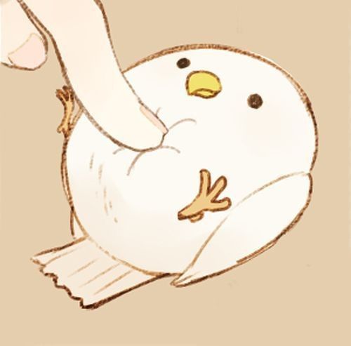 a drawing of a white bird with one leg in the air and another hand on its back