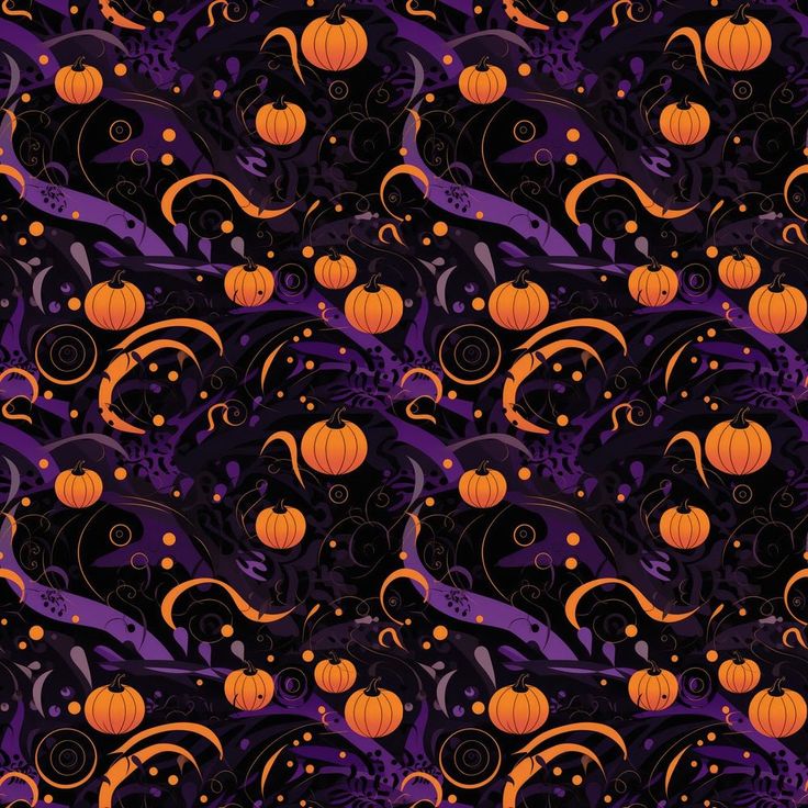 an abstract halloween background with pumpkins and swirls on purple, orange and black