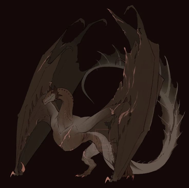 a drawing of a dragon in the dark with its wings spread out and it's eyes open