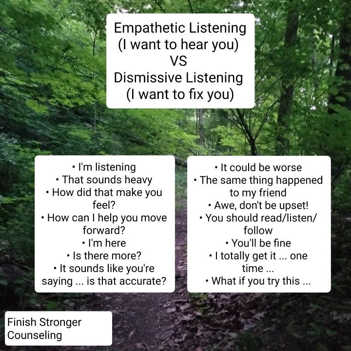 two signs with the words empathetic listening and i want to hear you vs