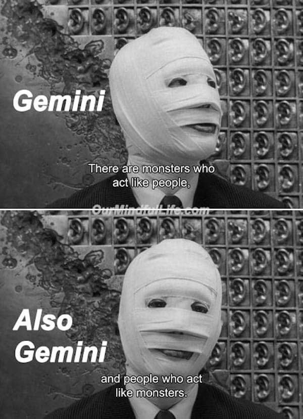 two masks with faces and words on them that say, gemin there are monsters who act like people and people who act like monsters