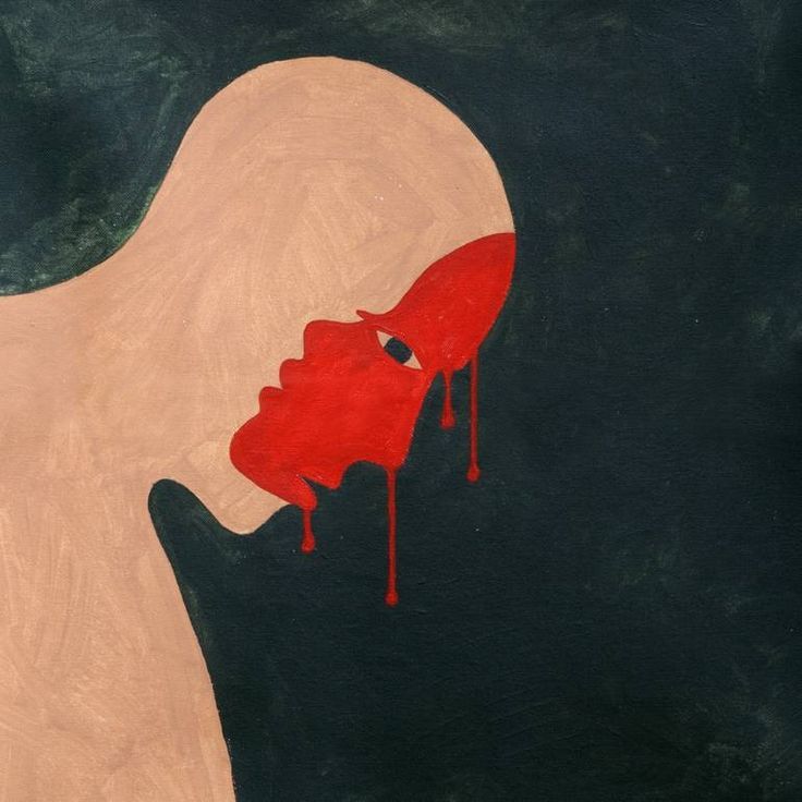 a painting of a woman's face with blood dripping from it