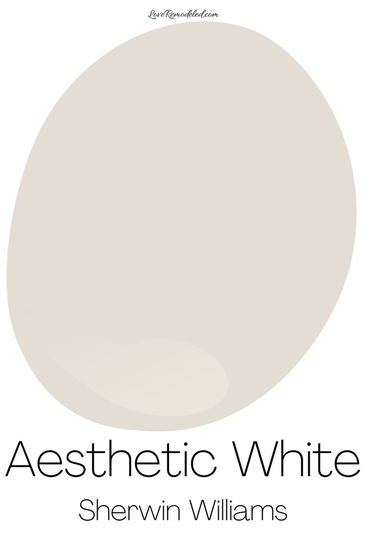 a white paint color with the words aesthetic white above it and an image of a round