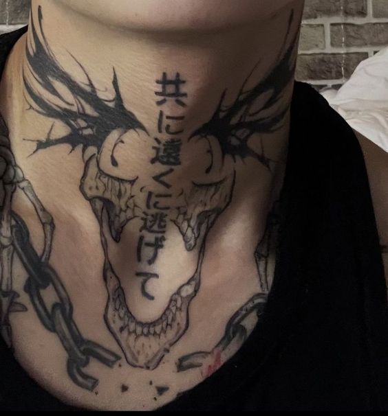 a man with tattoos on his neck and chest