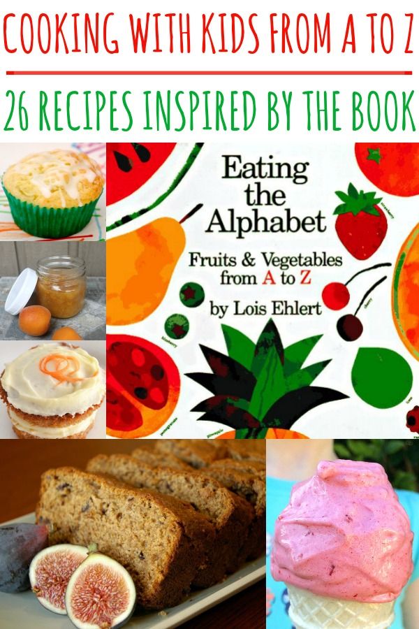 the cover of cooking with kids from a to z by lori eicher, featuring pictures