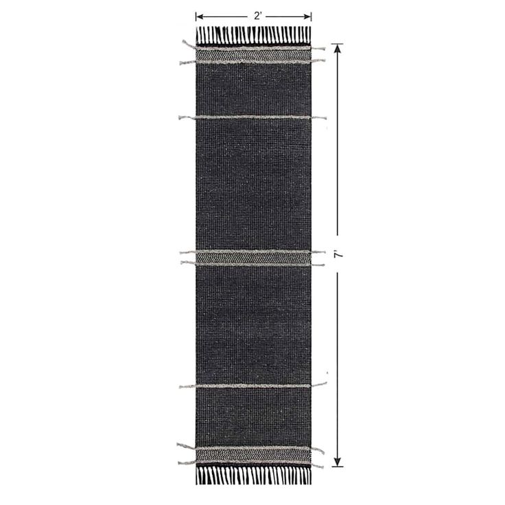 the width of a rug with two rows of fringes on each side and one row of