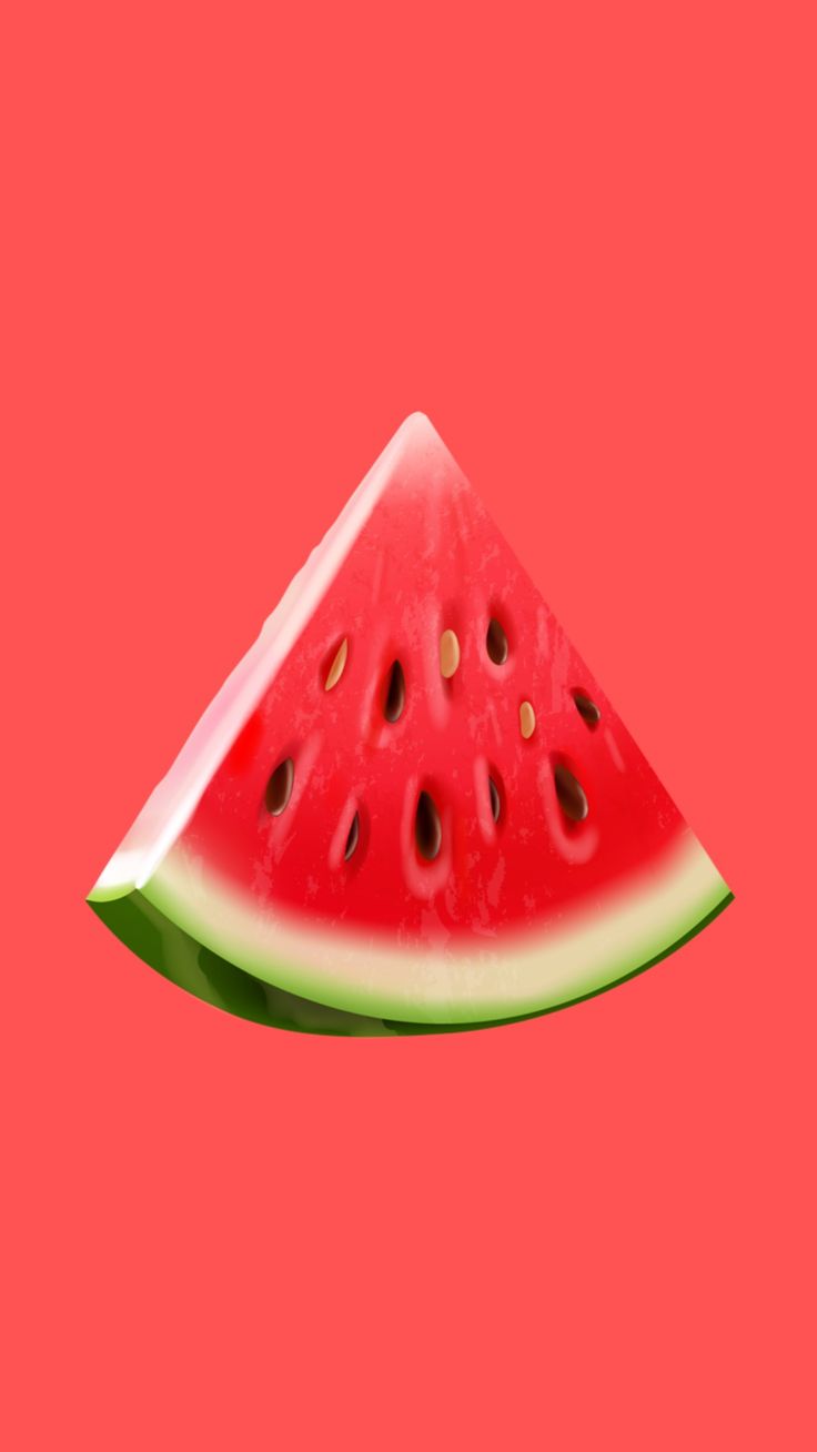 a slice of watermelon is shown on a pink background, with the top half cut off